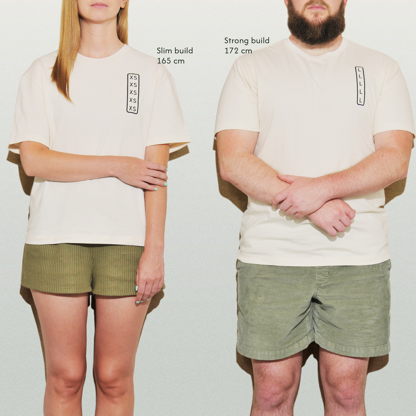 Boxy Cotton T-shirts with permanent size indicator design showing XS, S, M, L or XL