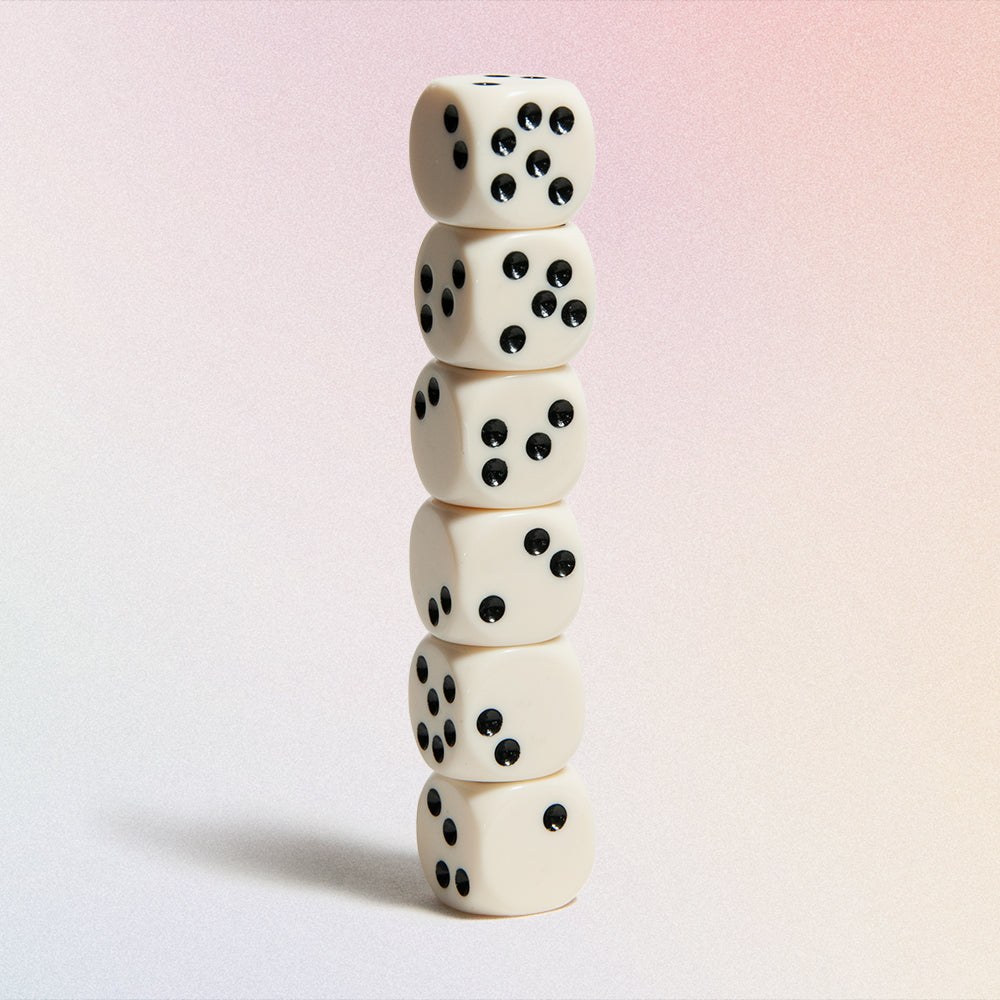dice with misaligned scrambled pips or dots